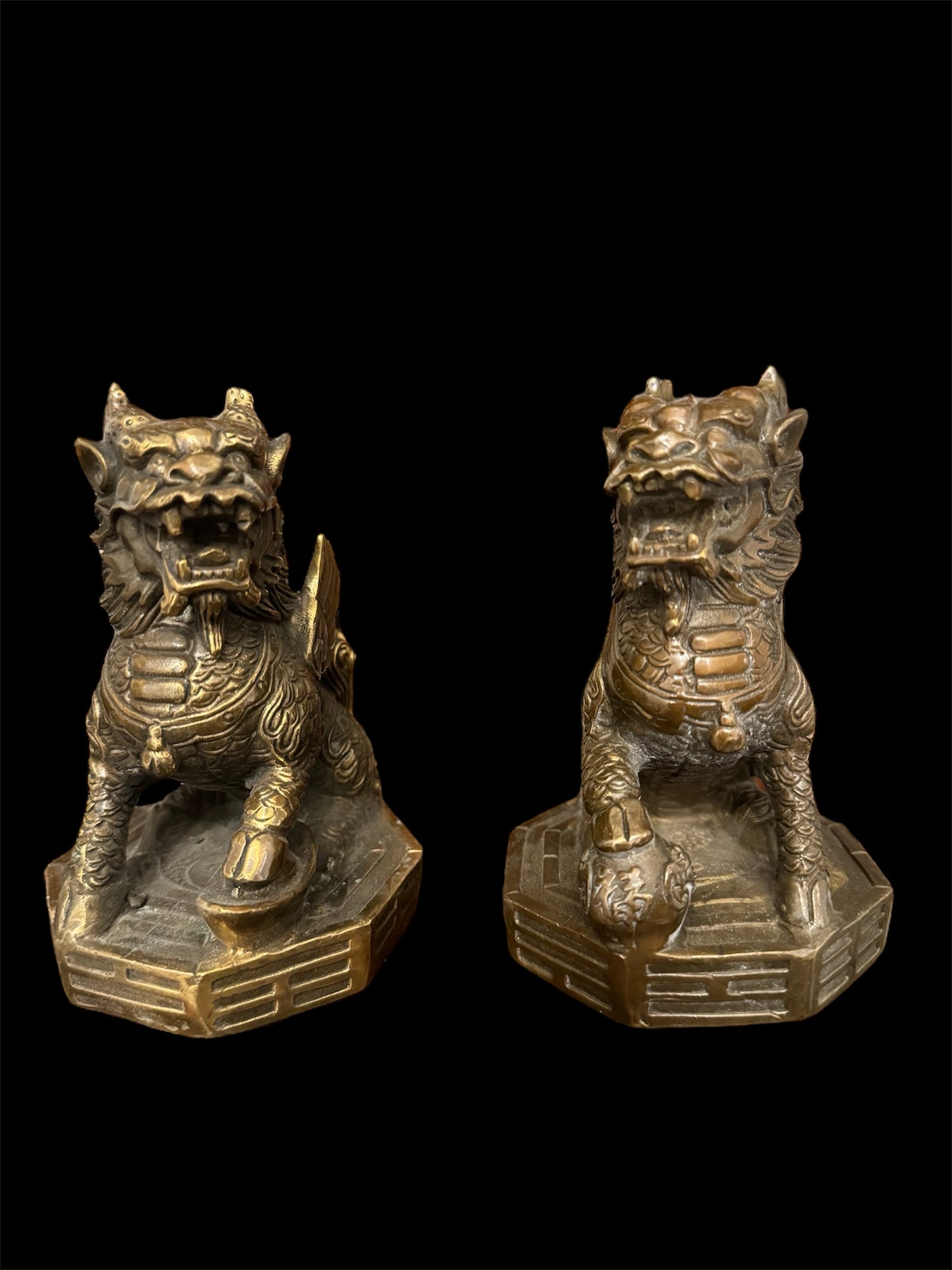 Feng Shui Brass Guardian Lions on Bagua Base