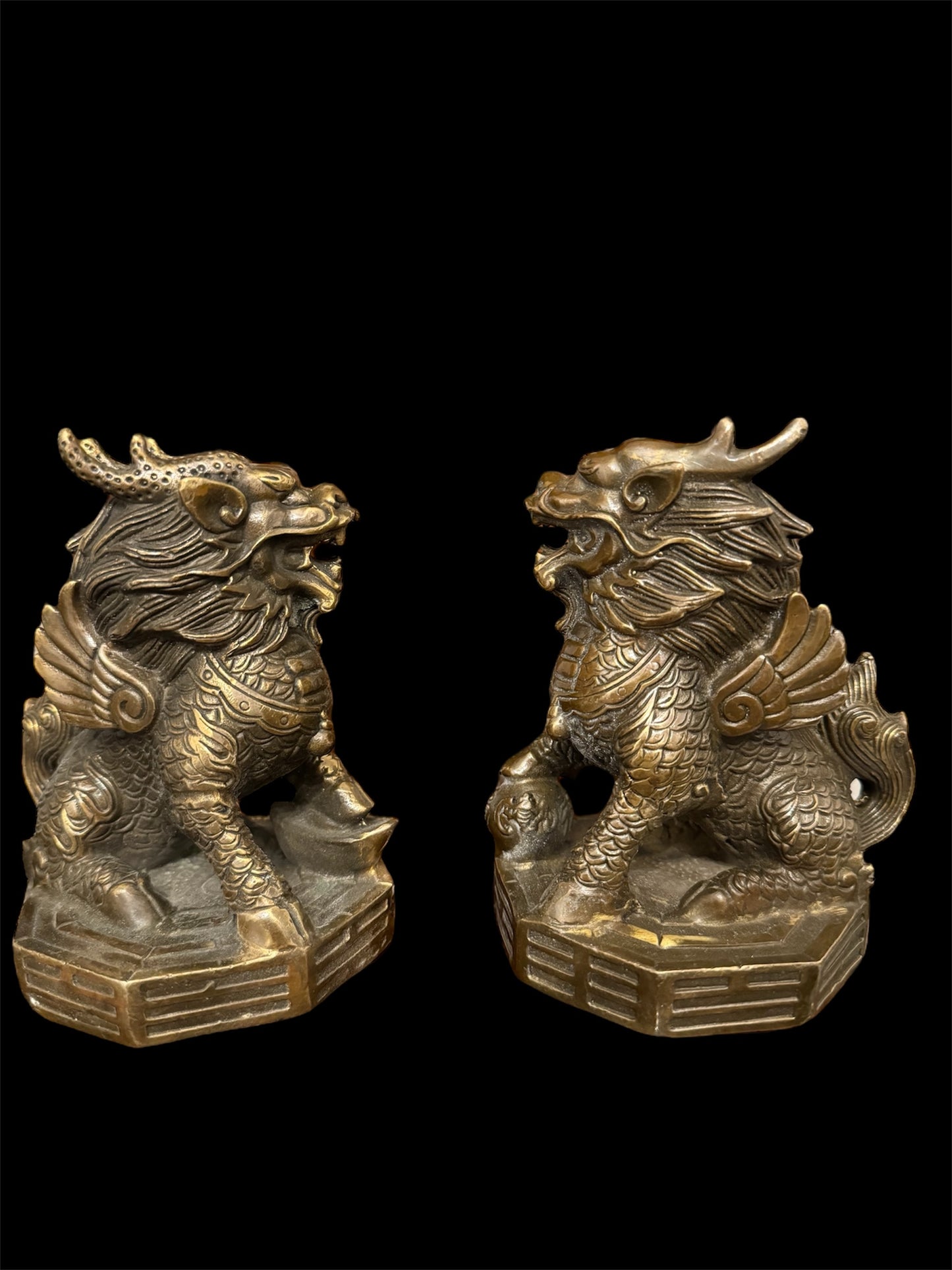 Feng Shui Brass Guardian Lions on Bagua Base