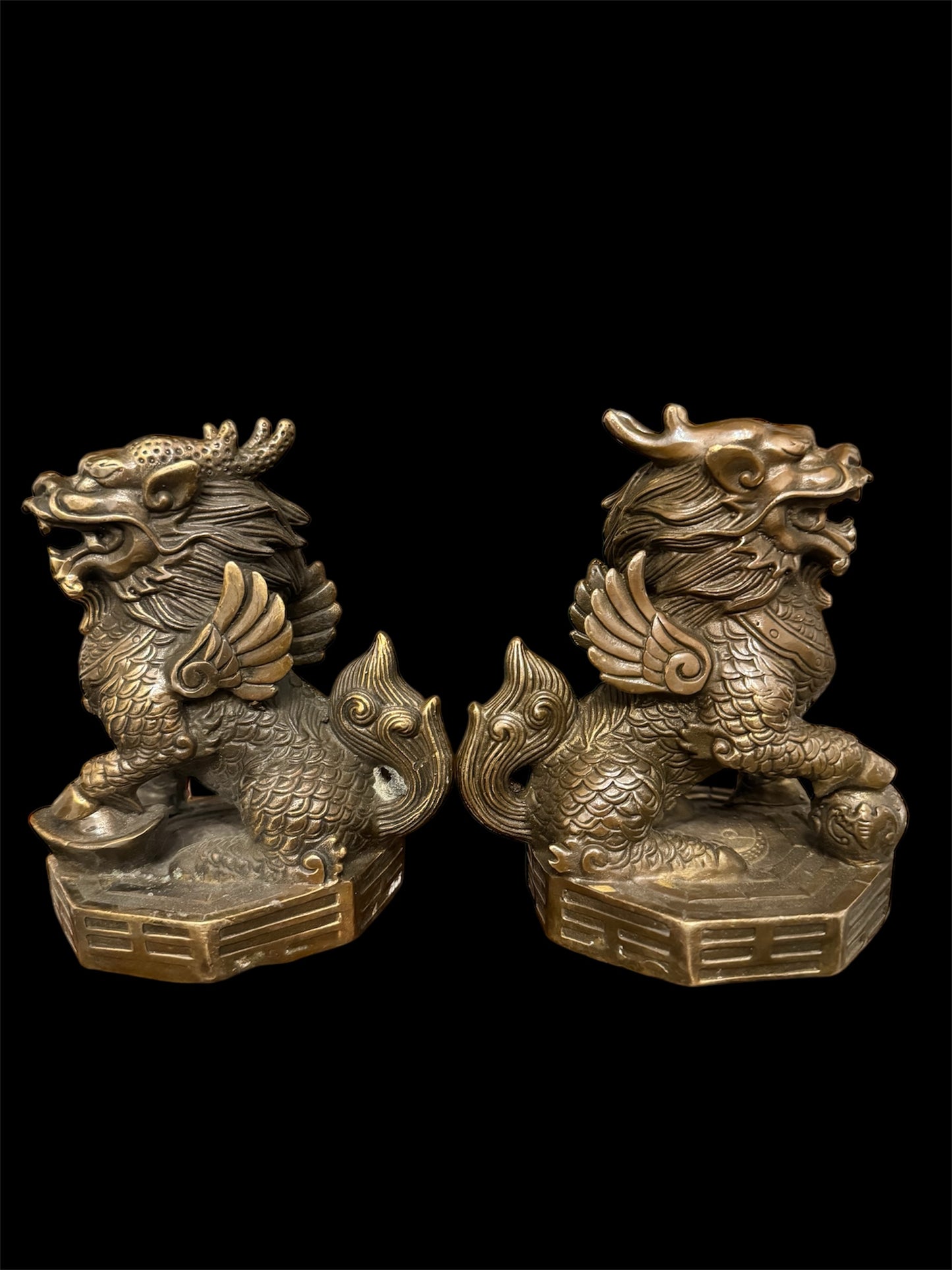 Feng Shui Brass Guardian Lions on Bagua Base