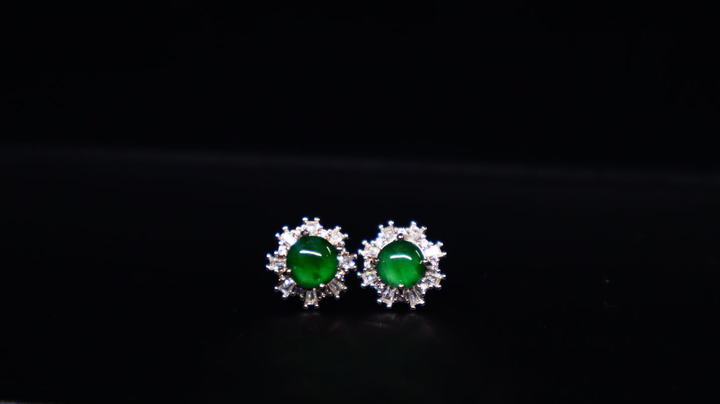 Green Jadeite Sunburst Stud Earrings with Sterling Silver