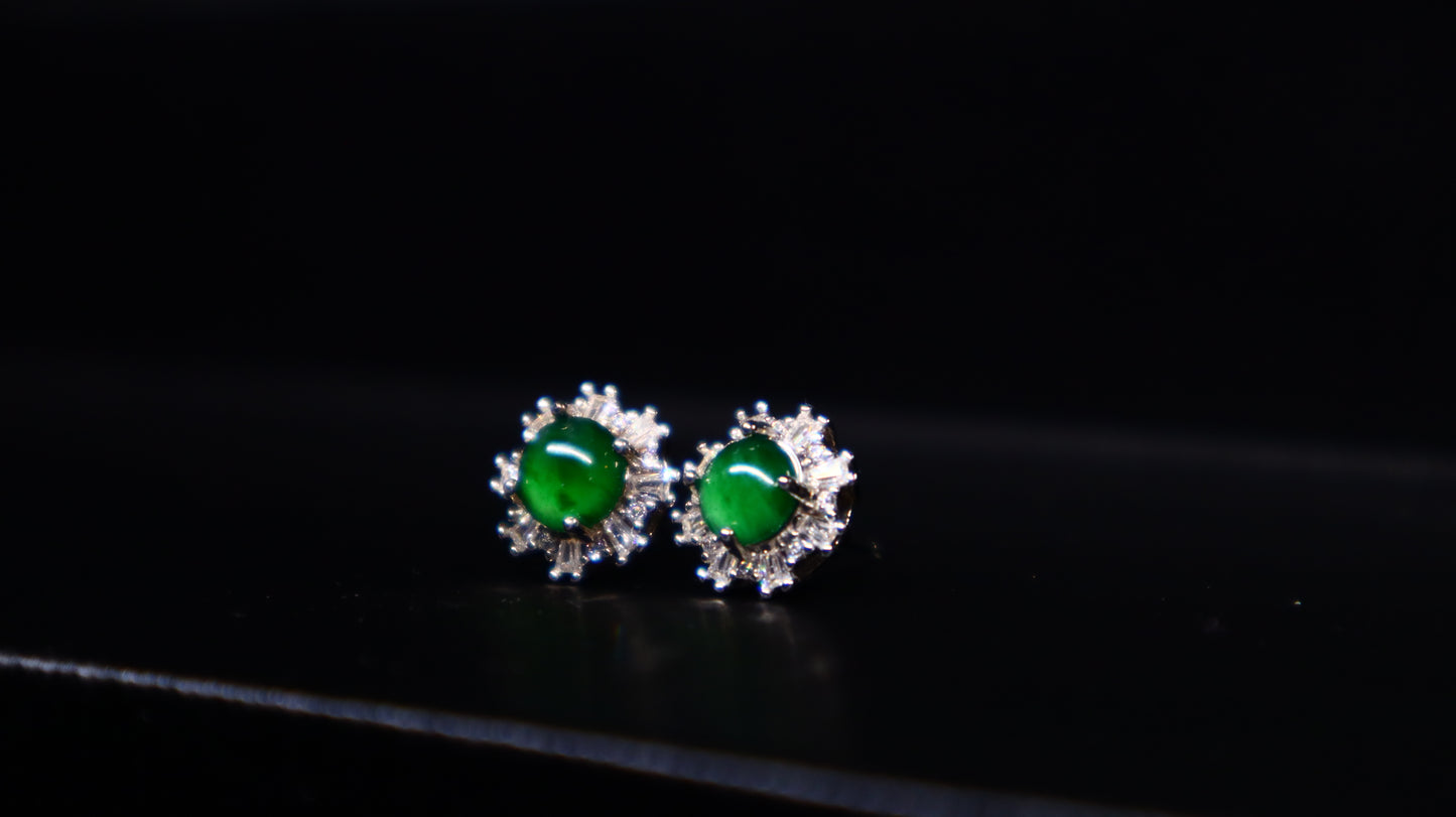Green Jadeite Sunburst Stud Earrings with Sterling Silver