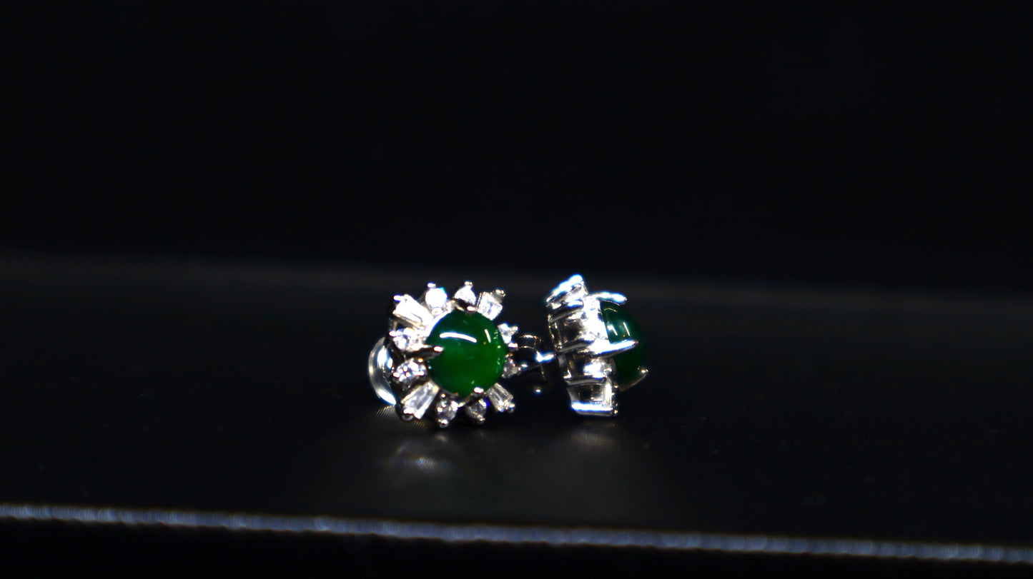 Sunflower-Inspired Green Jadeite Stud Earrings with Sterling Silver