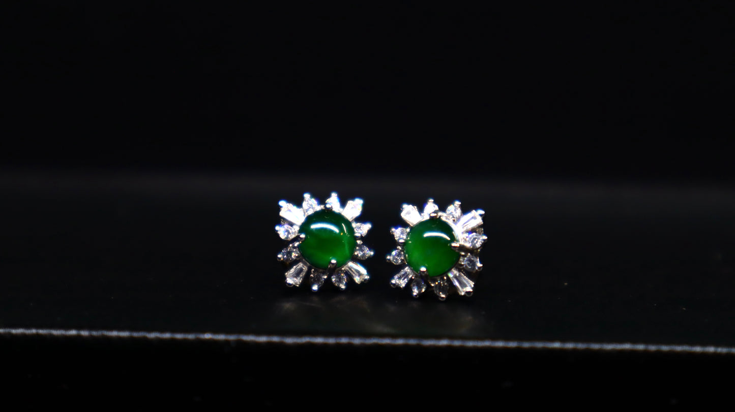 Sunflower-Inspired Green Jadeite Stud Earrings with Sterling Silver