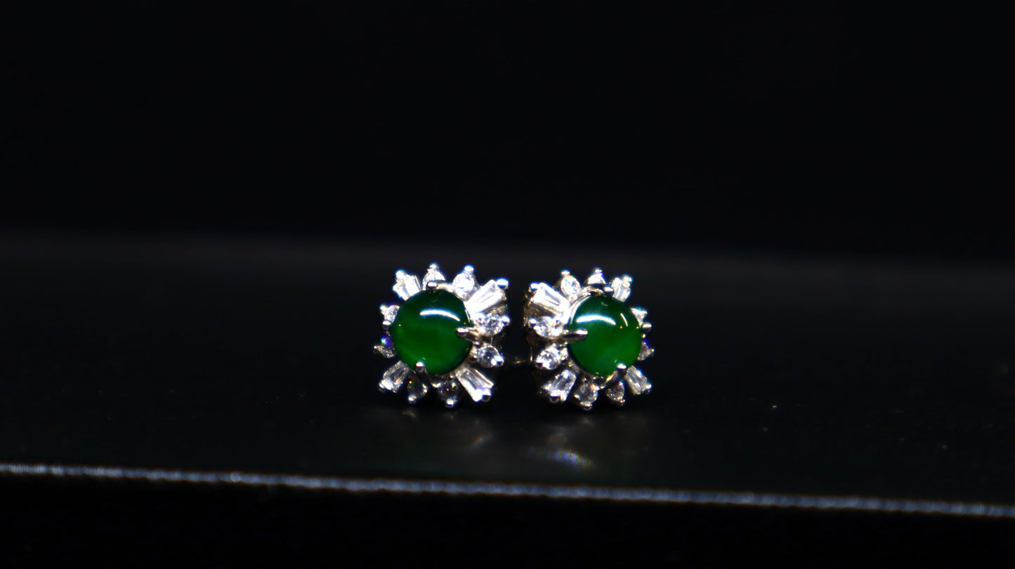 Sunflower-Inspired Green Jadeite Stud Earrings with Sterling Silver