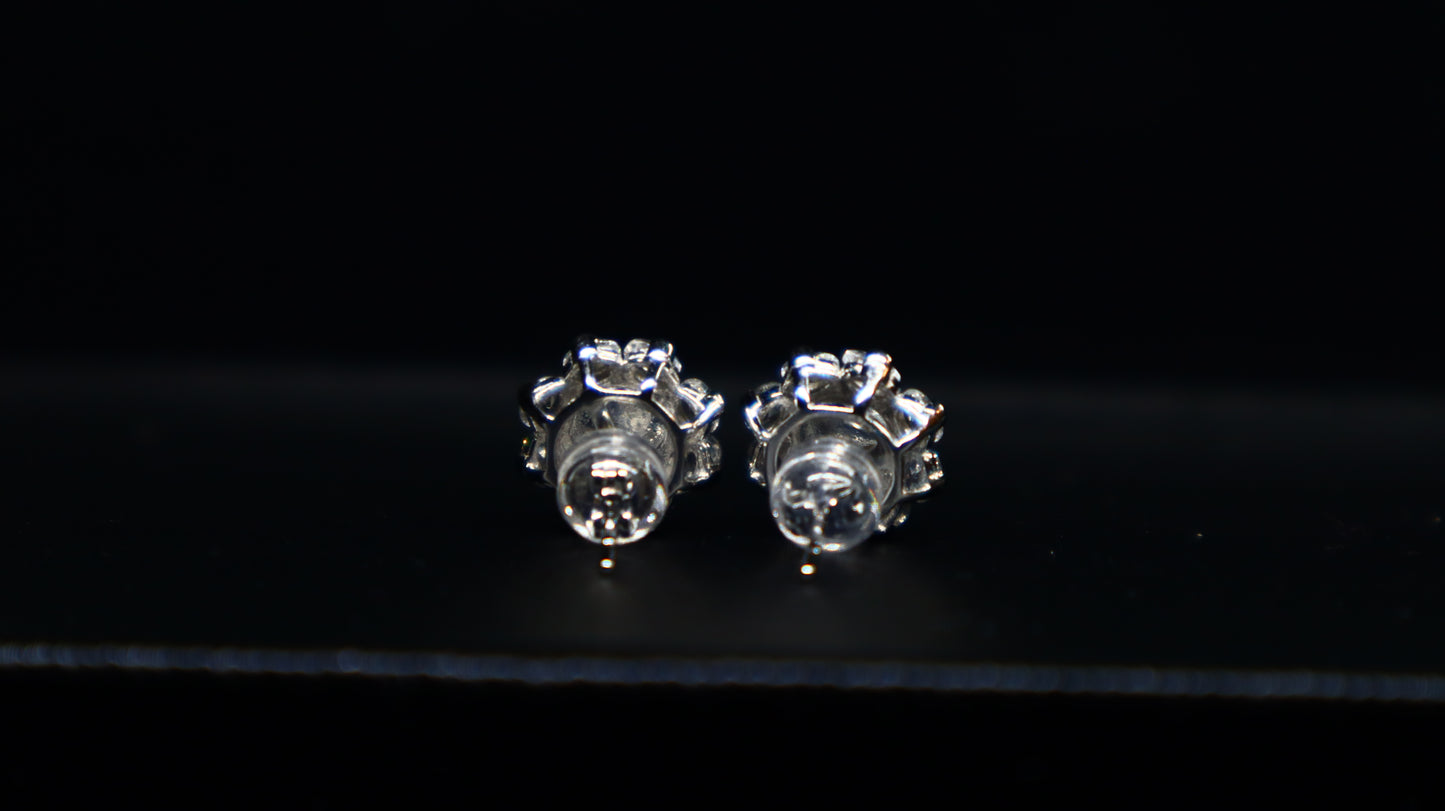 Floral Green Jadeite Stud Earrings with Sterling Silver