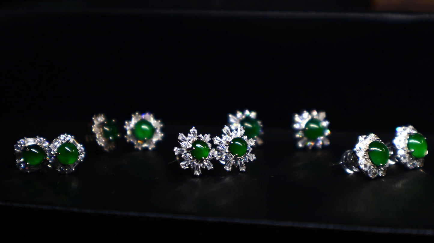 Classic Green Jadeite Stud Earrings with Sterling Silver