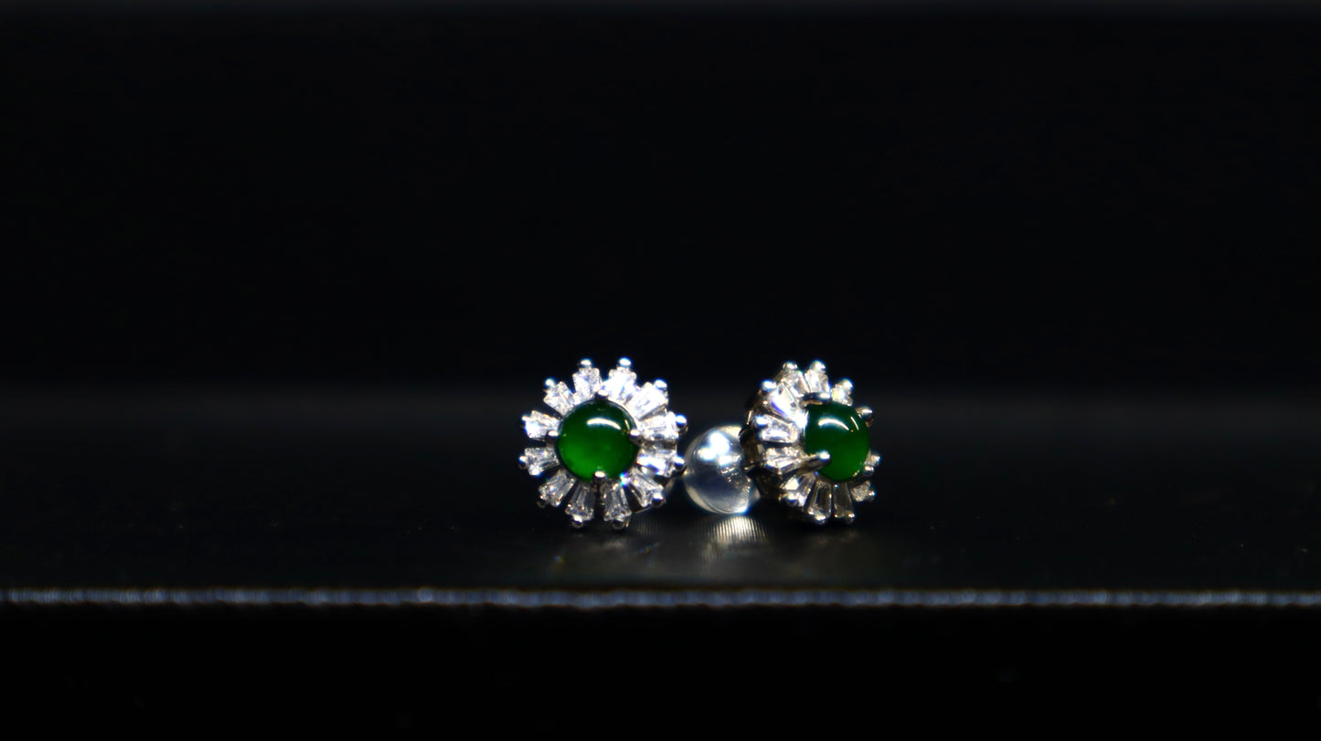 Starburst Green Jadeite Stud Earrings with Sterling Silver