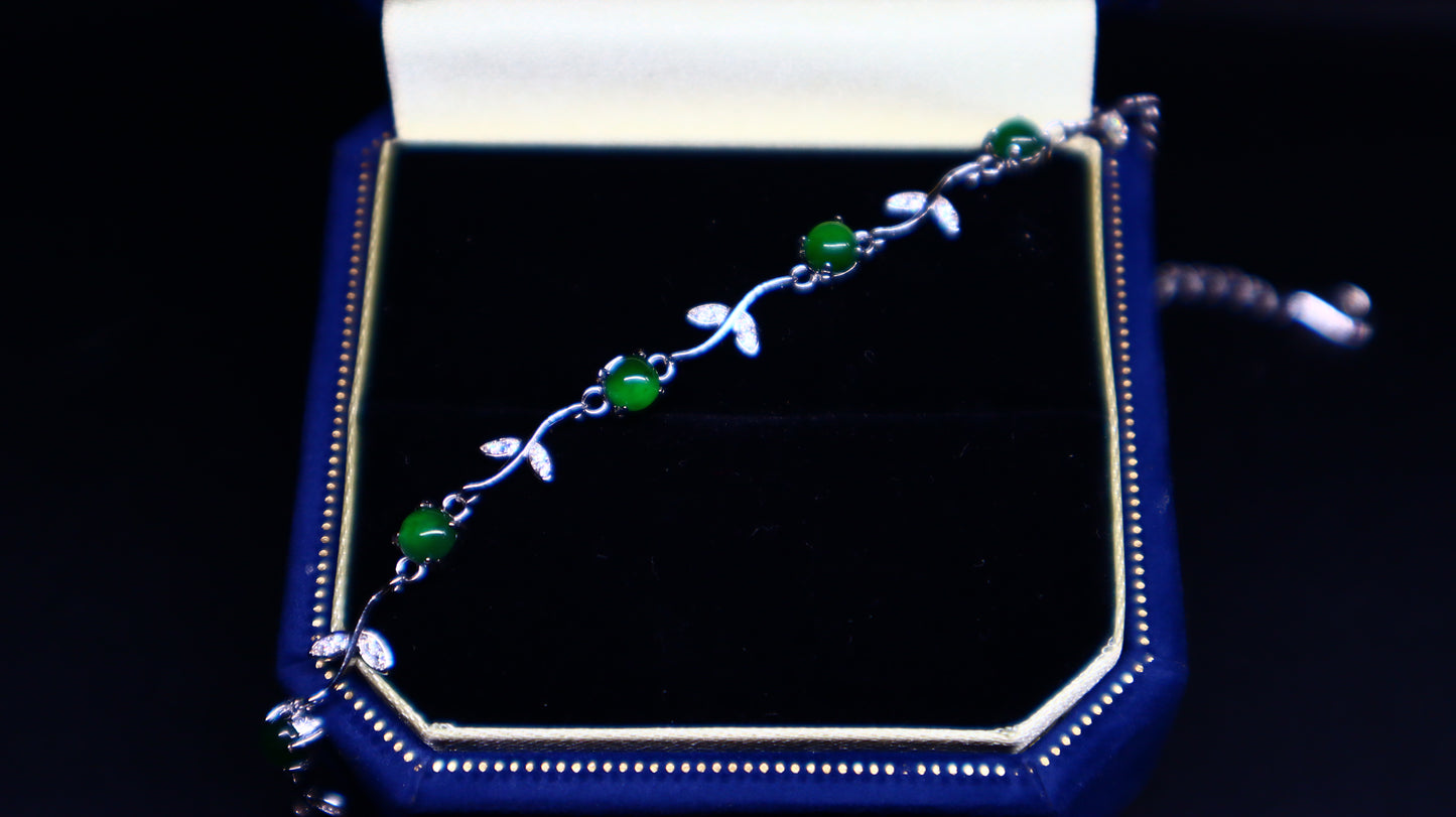 Nature-Inspired Green Jadeite Sterling Silver Bracelet
