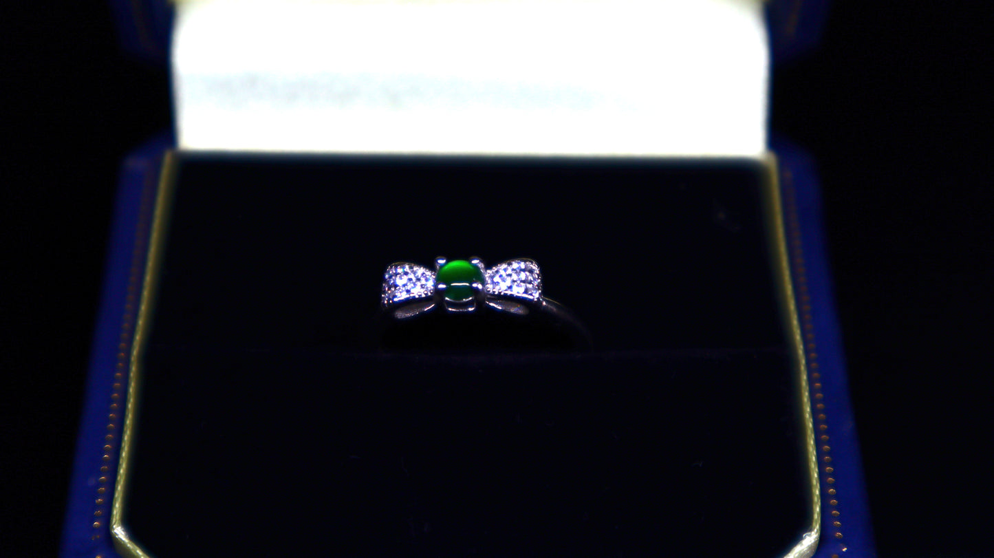 Elegant Bow-Inspired Jade Ring with Sterling Silver and Cubic Zirconia Accents