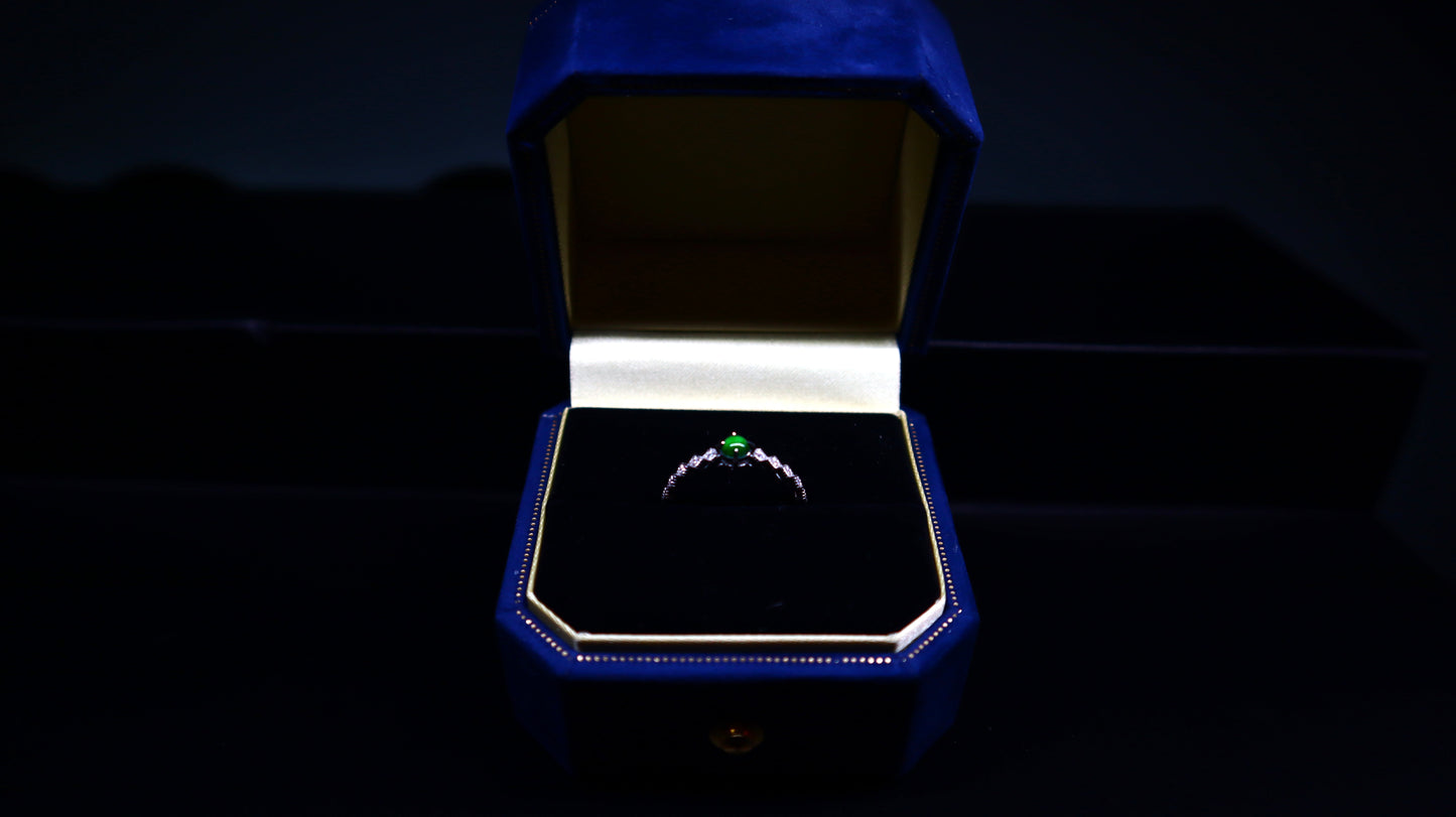 Jadeite Green Jade Ring with Sparkling Cubic Zirconia in Sterling Silver
