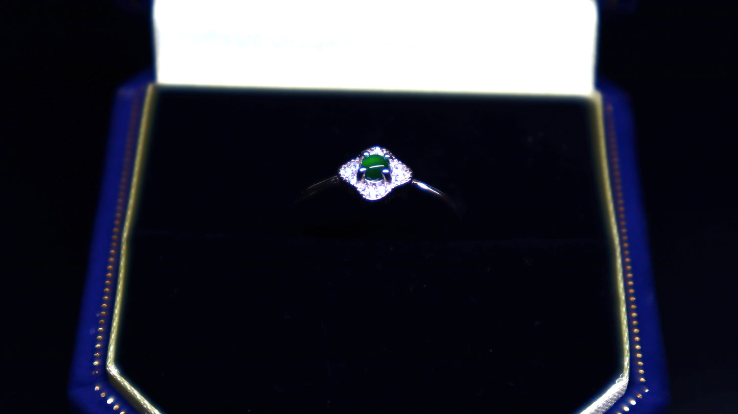 Clover-Inspired Jadeite Green Jade Ring with Dazzling Zirconia