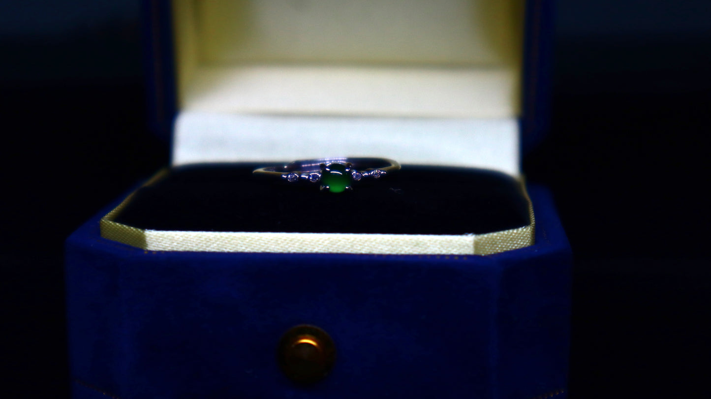 Minimalist Green Jade Ring with Subtle Zirconia Accents