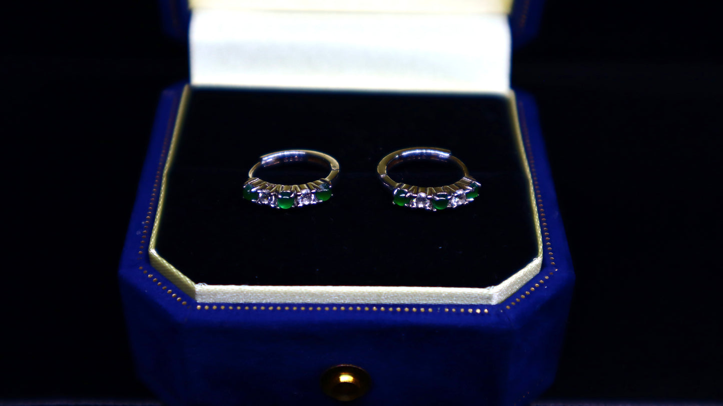 Green Jadeite Hoop Earrings with Sterling Silver