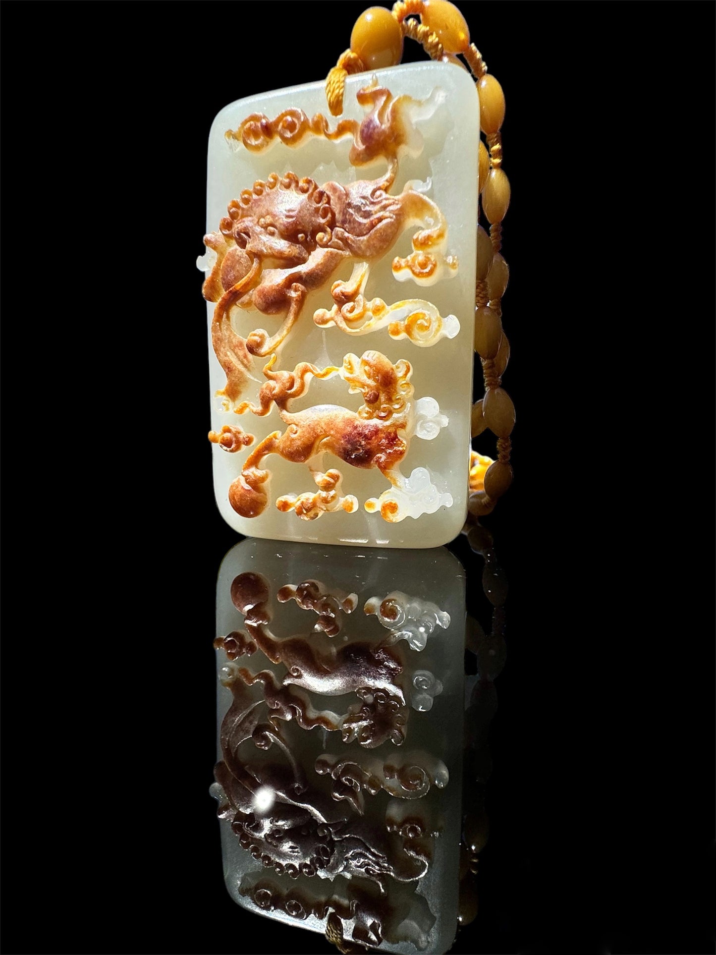 Dragon Hetian Jade Pendant –雙龍戲珠