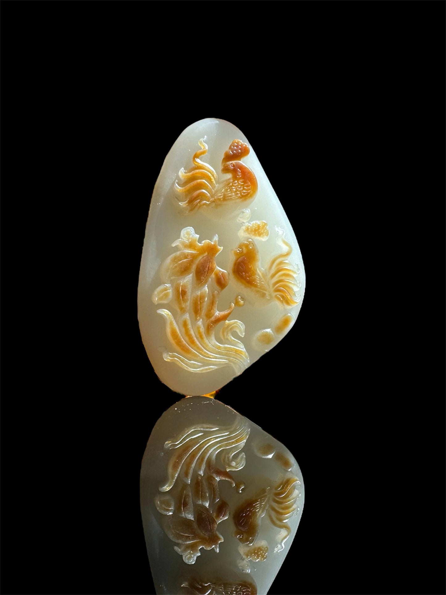 Rooster & Cockscomb Hetian Jade Pendant - 官上加官