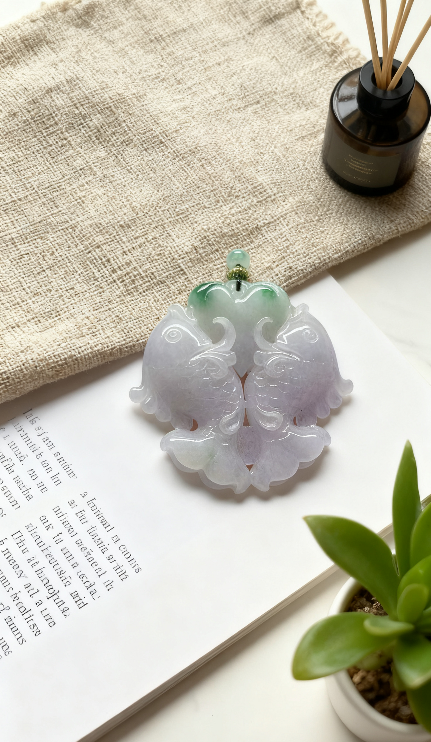 “Double Koi in Love” Burmese Jadeite Pendant – Symbol of Eternal Love & Harmony