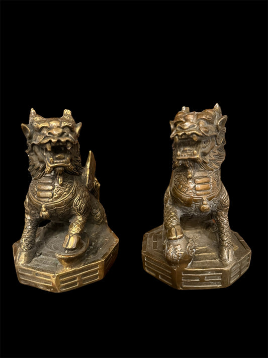 Feng Shui Brass Guardian Lions on Bagua Base