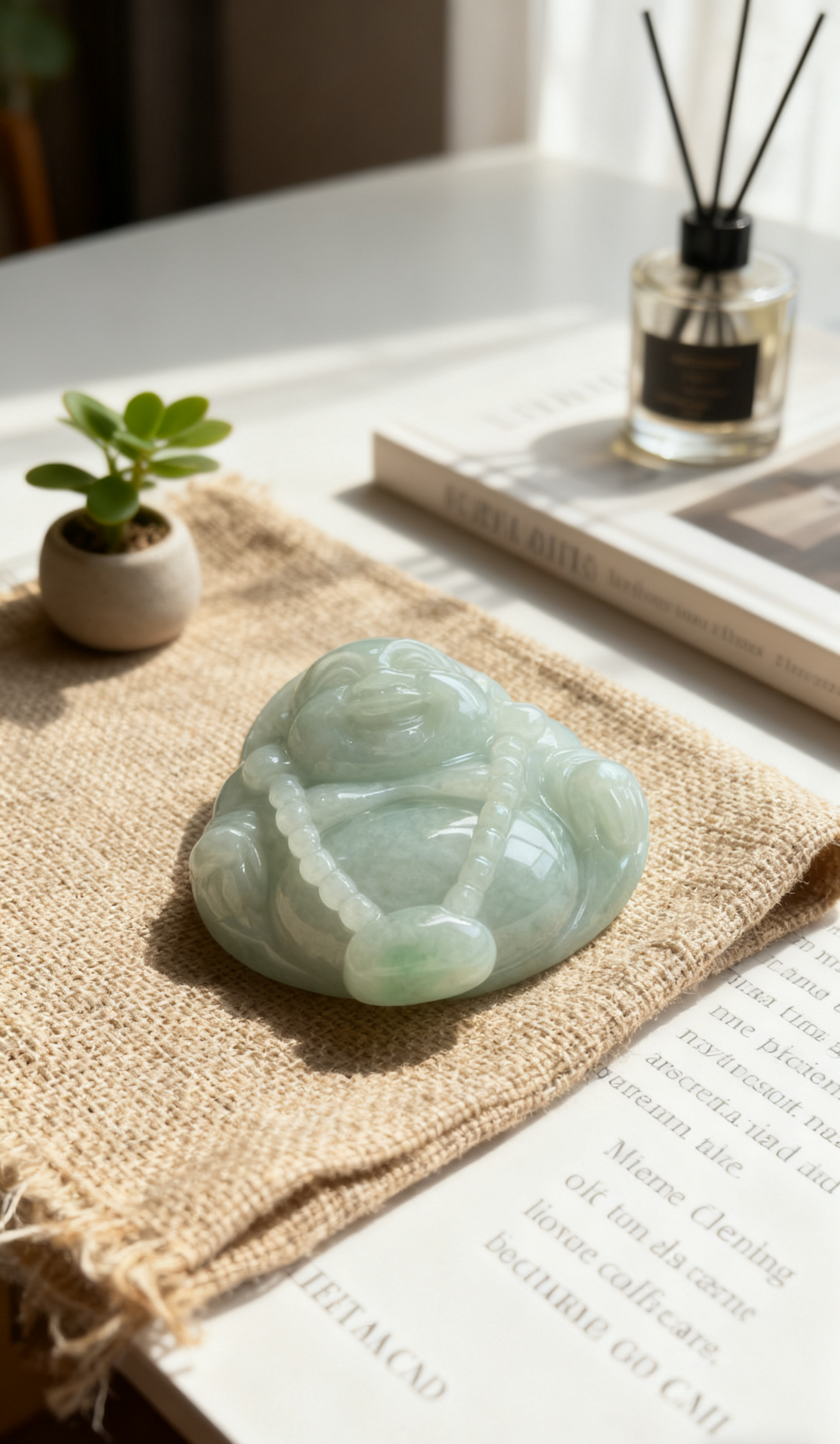 Laughing Maitreya Buddha Jadeite Pendant – Serene Blessing in Translucent Green