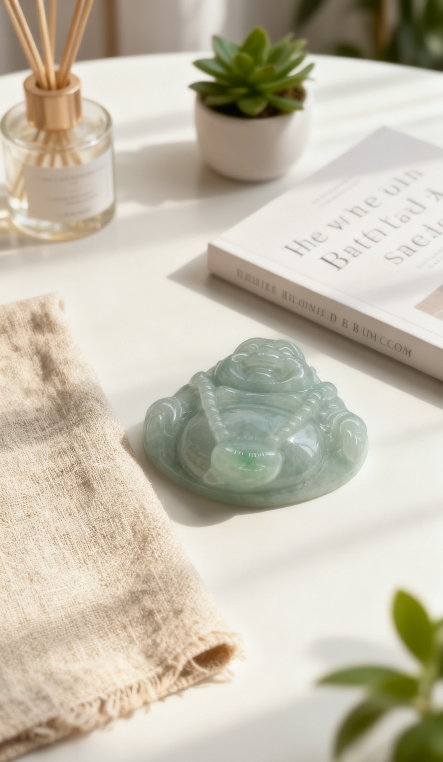 Laughing Maitreya Buddha Jadeite Pendant – Serene Blessing in Translucent Green