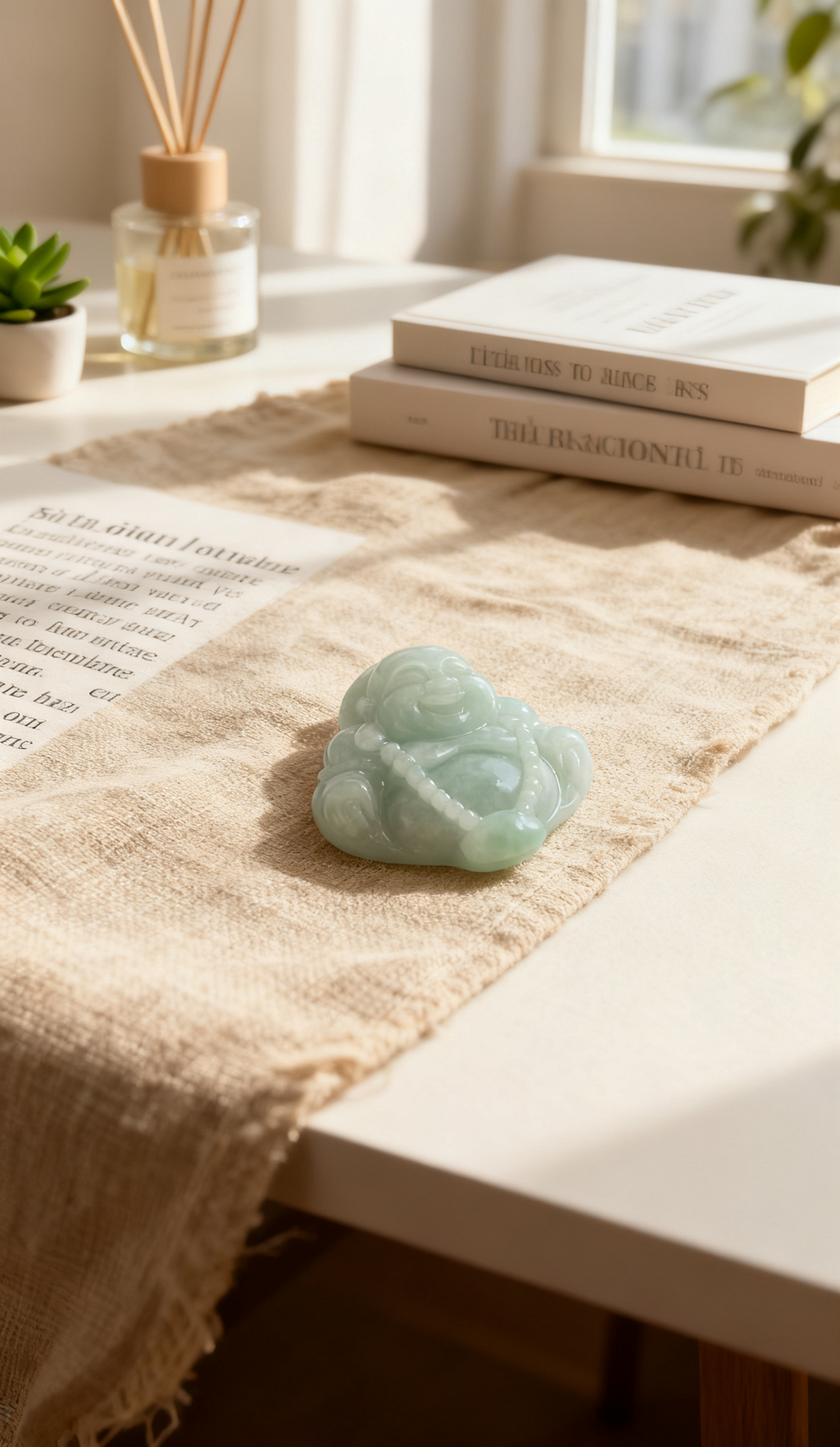 Laughing Maitreya Buddha Jadeite Pendant – Serene Blessing in Translucent Green