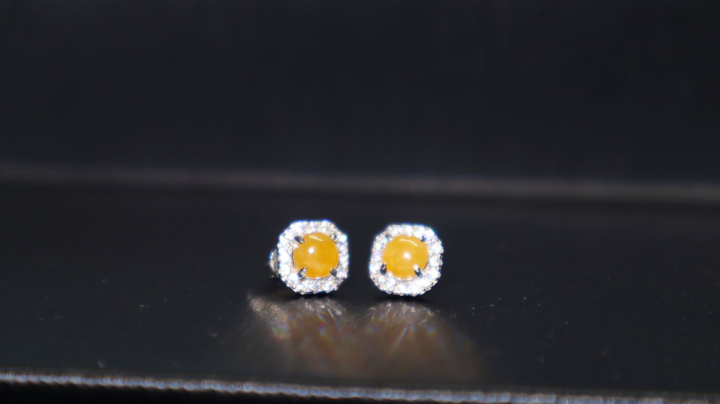 Yellow Jadeite Stud Earrings with Sterling Silver