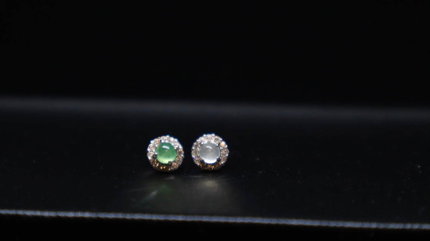 Dual-Tone Green and White Jadeite Stud Earrings with Sterling Silver