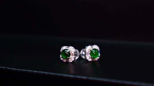 Classic Green Jadeite Stud Earrings with Sterling Silver