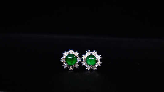 Green Jadeite Sunburst Stud Earrings with Sterling Silver