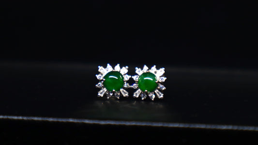 Sunflower-Inspired Green Jadeite Stud Earrings with Sterling Silver