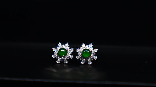Green Jadeite Sunburst Stud Earrings with Sterling Silver
