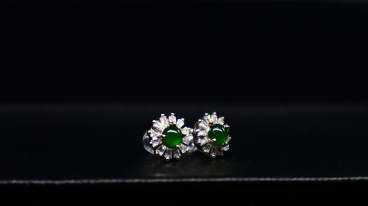 Starburst Green Jadeite Stud Earrings with Sterling Silver