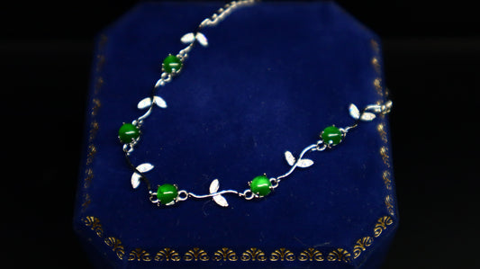 Nature-Inspired Green Jadeite Sterling Silver Bracelet
