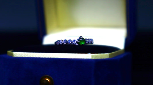 Jadeite Green Jade Ring with Sparkling Cubic Zirconia in Sterling Silver
