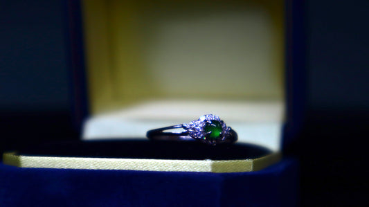Floral Jadeite Green Jade Ring with Sparkling Zirconia
