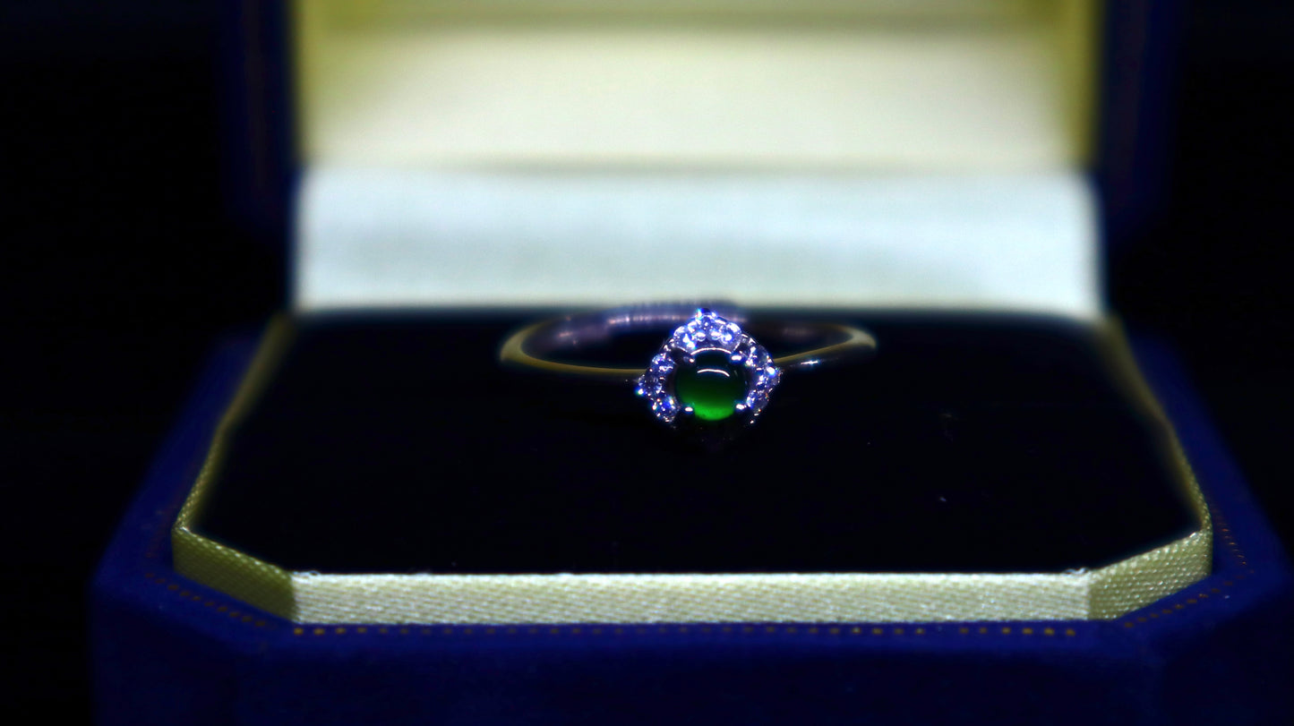 Vintage-Inspired Jadeite Green Jade Ring with Diamond-Shaped Zirconia Halo