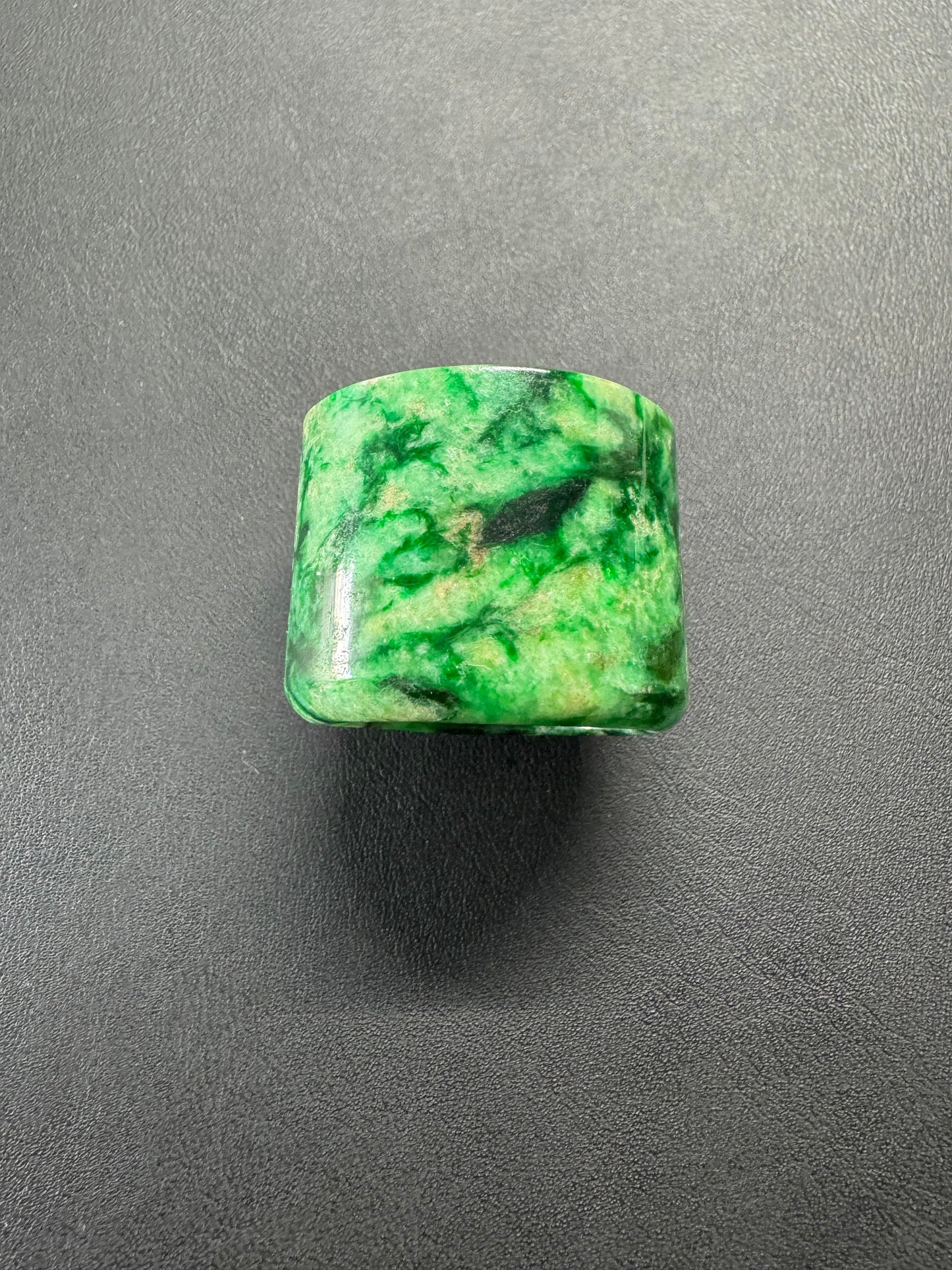 White and Green Jade Thumb Ring