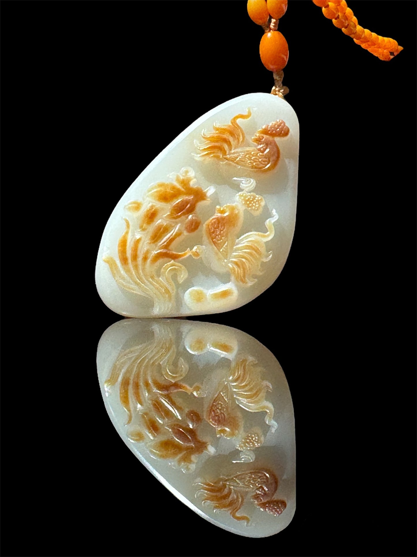 Rooster & Cockscomb Hetian Jade Pendant - 官上加官