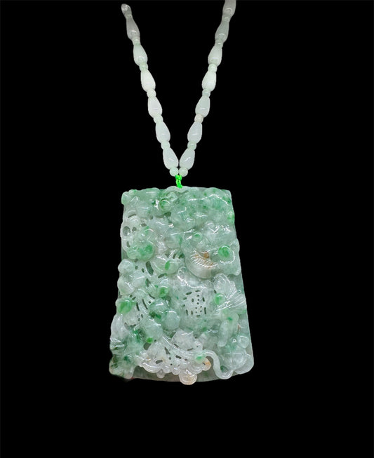 Burmese Jadeite Ruyi Pendant with Blessing Motif