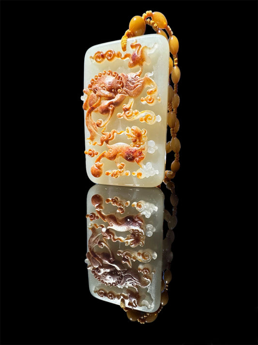 Dragon Hetian Jade Pendant –雙龍戲珠