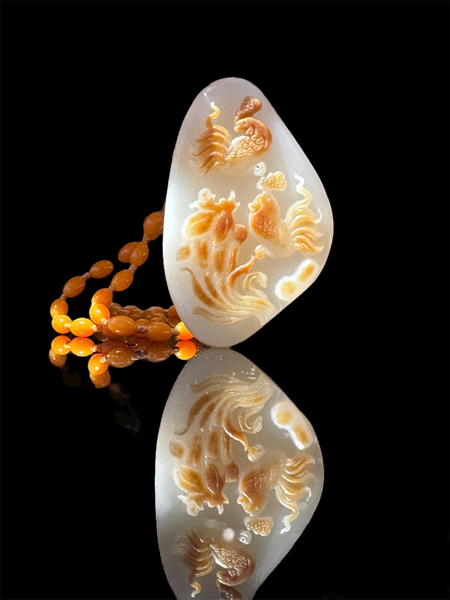 Rooster & Cockscomb Hetian Jade Pendant - 官上加官