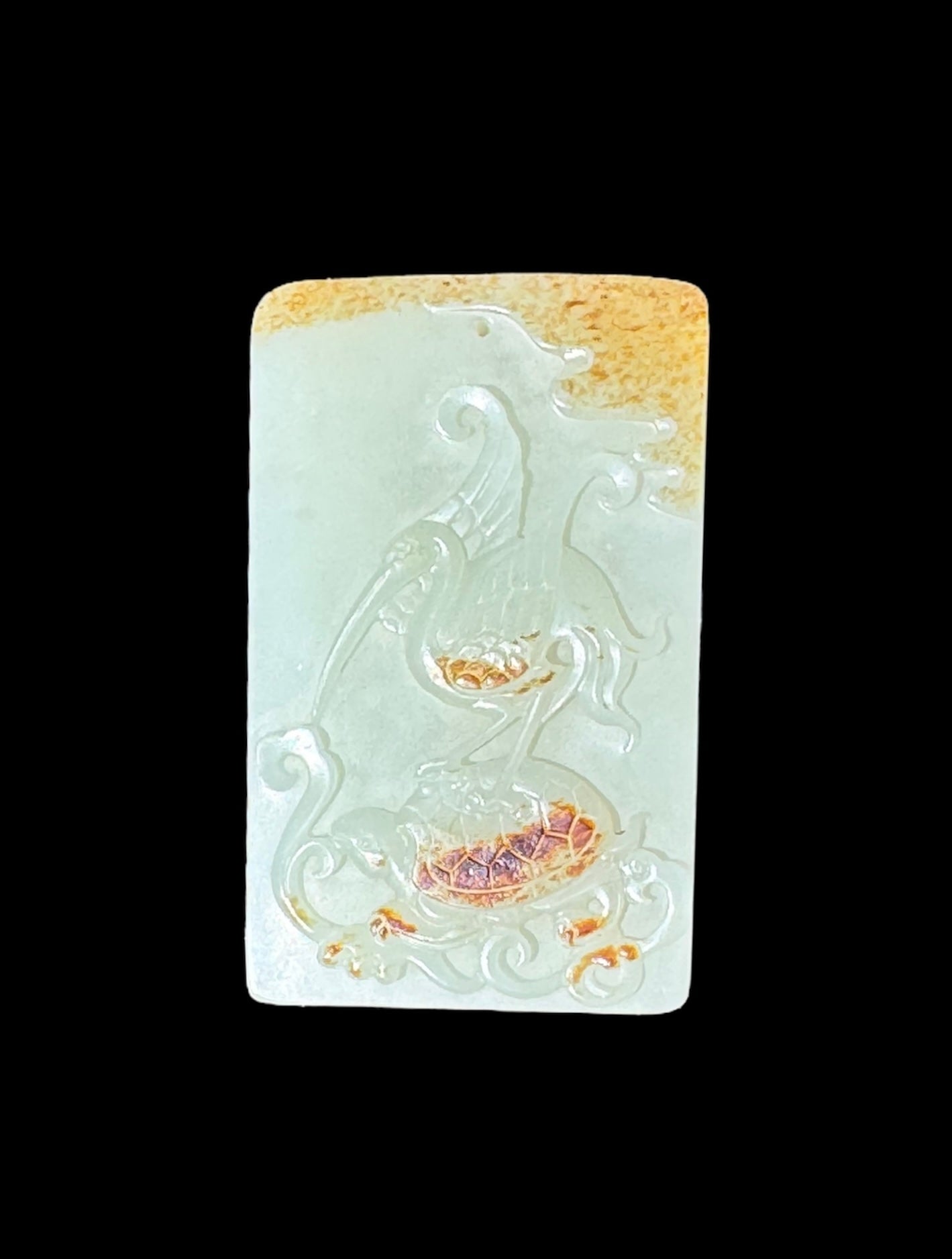 Health and Longevity Hetian Jade Pendant  - 龜鶴延年