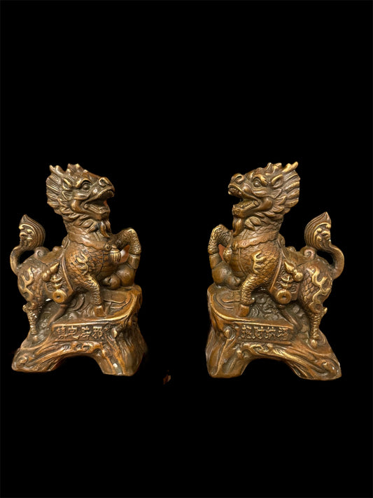 Pair of Brass Kylin Figurines Ornament